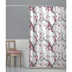 LunaLulinlk Cherry Blossom Floral Fabric Shower Curtain, Pink - 1 of 4