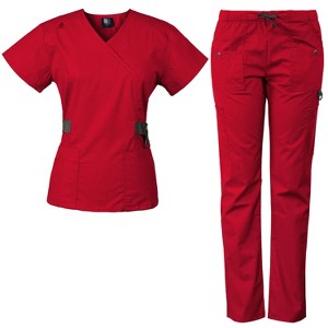Medgear 12-Pocket Women's Scrub Set with Silver Snap Detail & Contrast Trim - 1 of 4