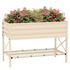 Outsunny Galvanized Raised Garden Bed, Metal Planter Box with Legs, Storage Shelf and Bed Liner - 1 of 4