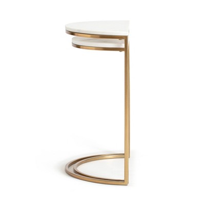 Kingston White Marble and Gold Metal Nesting Side Tables Set of 2