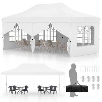Tangkula 10 x 20FT Pop up Canopy with 6 Sidewalls Outdoor Canopy Tent with Zippered Entrances Windows Blue/Black/Grey/White