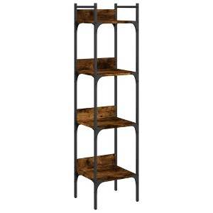 vidaXL Smoked Oak Bookshelf - 4-Tier Bookcase/Organizer in Engineered Wood with Metal Frame, Versatile Display Rack for Home, 54.5" High - 1 of 4