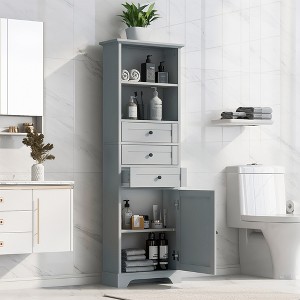 Freestanding Storage Cabinet, MDF Floor Cabinet With 3 Drawers, 2 Open Storage Shelf And 1 Door For Bathroom Kitchen Living Room Bedroom Storage - 1 of 4