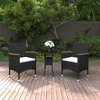 vidaXL Patio Dining Set 3 Piece - Poly Rattan - Black - Outdoor/Garden Table and 2 Chairs with Cushions, Tempered Glass Tabletop - 2 of 4