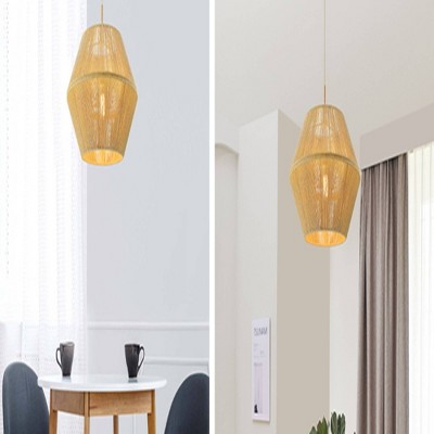 Globe Electric 1-Light Wood Toned Pendant Light with Beige Paper Twine Shade: ETL Listed, Adjustable Height, Metal Body