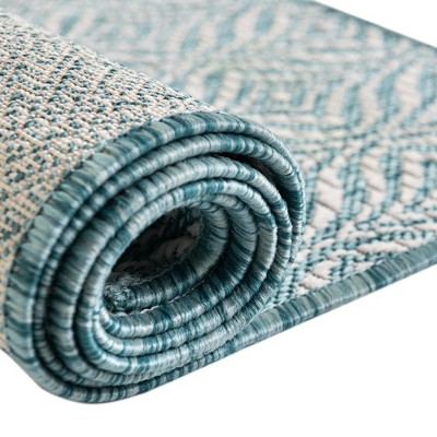 Aqua and Ivory Trellis Outdoor Rectangular Rug