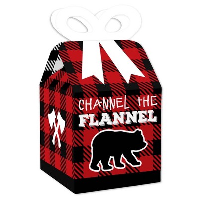 Big Dot of Happiness Lumberjack - Channel the Flannel - Square Favor Gift Boxes - Buffalo Plaid Party Bow Boxes - Set of 12