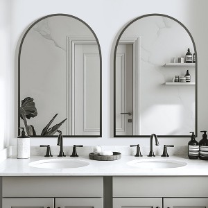 MAYEERTY Hanging Mirror Aluminum Alloy Thin Edge Right Angle Arch Gold 30x28x1in - 1 of 4