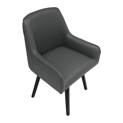 Matte Black Leather Swivel Armchair with Metal Legs