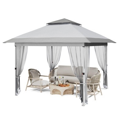WhizMax Pop Up Outdoor Gazebo with Removable Curtains and Silver Coated Canopy