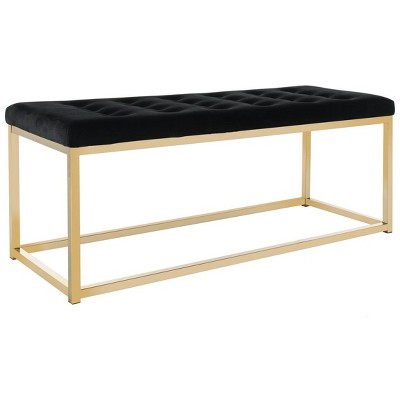 48'' Black Velvet and Brass Transitional Bench