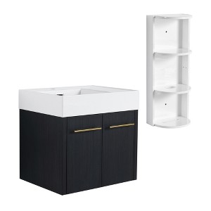 ChicFurnit Bathroom Vanities 24 Inch Wall Mounted Vanity with Resin Sink and Left Storage Basin for Bathroom, Black, 23.6"*18.1"*22.4" - 1 of 4