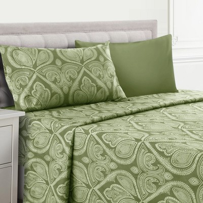 Twin Sage Microfiber Deep Pocket Paisley Print Sheet Set