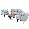 Nellie 4-Piece Iron Frame Patio Conversation Set with Acacia Wood Round Coffee Table, Outdoor Furniture - Maison Boucle - 3 of 4