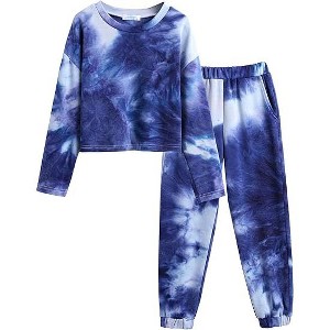 Arshiner Girls 2 Piece Outfits Kids Tie Dye Sweatsuits Set Long Sleeve Shirt and Pants Set Size - 1 of 4