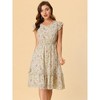 Allegra K Women's Floral Flutter Sleeves V Neck Smocked Ruffle Sundresses - 4 of 4