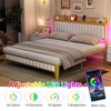 Whizmax Bed Frame with Charging Station, LED Bed Frame with Storage Headboard, Upholstered Platform Bed Frame, No Box Spring Needed, Gold - 4 of 4