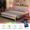 Whizmax Bed Frame with Charging Station, LED Bed Frame with Storage Headboard, Upholstered Platform Bed Frame, No Box Spring Needed, Gold - image 4 of 4