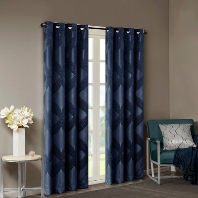 Navy Ogee Knitted Jacquard Blackout Curtain Panel