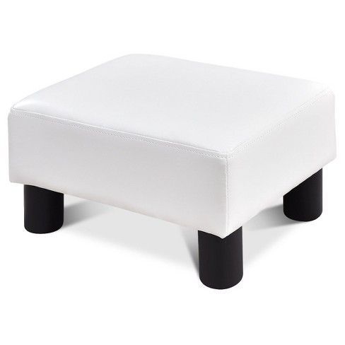 Costway PU Leather Ottoman Rectangular Footrest Small Stool w/ Padded Seat  White