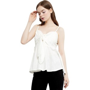Anna-Kaci Women's Babydoll Camisole Bow Top for Everyday Wear - Small, White - 1 of 4