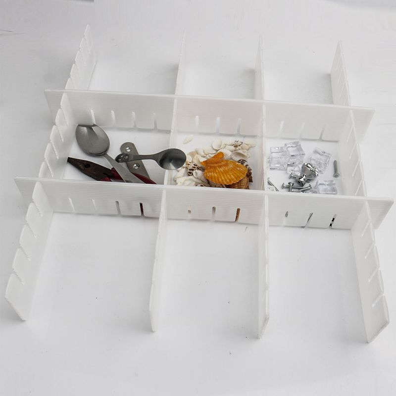 PiccoCasa DIY Grid Divider Household Necessities Organizer Plastic Drawer storage board 17" x 2.5" White 15 Pcs, 3 of 6