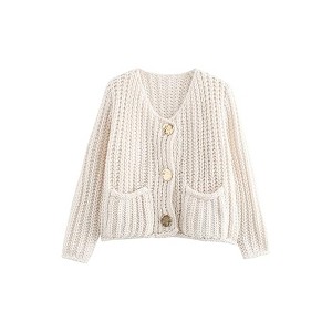 Clearlove Crochet Sweater Vest for Women Chunky Cable Knit Crop Tops  Button Down Cardigan with Pockets - 1 of 2