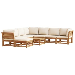 vidaXL Patio Lounge Set with Cushions - 9 Piece Solid Wood Acacia Furniture for Garden, Patio, Deck - Brown Cream Modular Design - 1 of 4