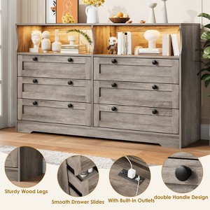 Orieon 55" Large Wooden Dresser with 6 Drawers, TV Stand with Power Outlet & LED Lights for Bedroom & Living Room, Gray - 1 of 4