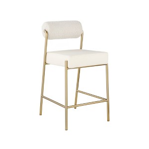 Meridian Furniture,Carly Cream Vegan Leather Seat / Boucle Fabric Back Counter Stool - 1 of 4