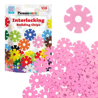 PICASSO-TILES 108 PC Pink Interlocking Plastic Disc, Building Chip Blocks Toy Set for Toddlers, Boys & Girls 3+
