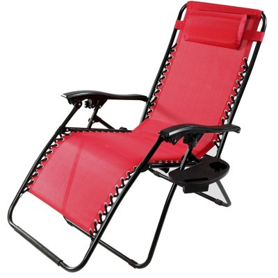 Sunnydaze Oversized Folding Fade-Resistant Outdoor XL Zero Gravity Lounge Chair with Pillow and Cup Holder - Red