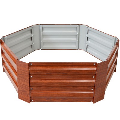 Sunnydaze Hot Dip Galvanized Steel Raised Hexagon Garden Bed for Plants, Vegetables, and Flowers - 40" W x 11" H - Woodgrain