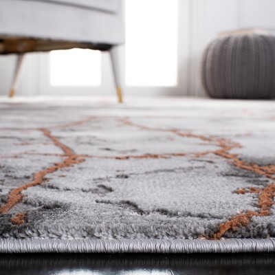 Gray and Orange Abstract Synthetic Rectangular Area Rug