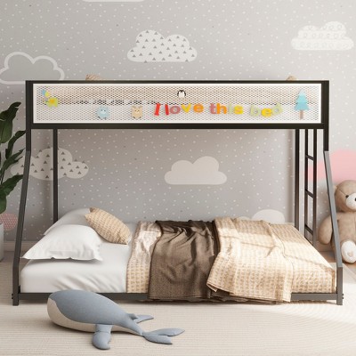 NicBex Twin Over Twin/Twin Over Full Metal Bunk Bed with White Mesh Guardrail,Loft Bed with Stable Ladder for Bedroom,Black