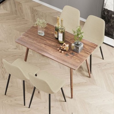 NicBex Dining Table Set for 4 Modern Dining Table with Wooden Tabletop, Metal Legs and 4 Padded Chairs for Dining Rooms
