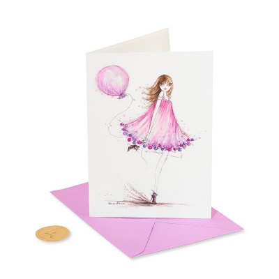 Fashion Girl with Balloon Card - PAPYRUS