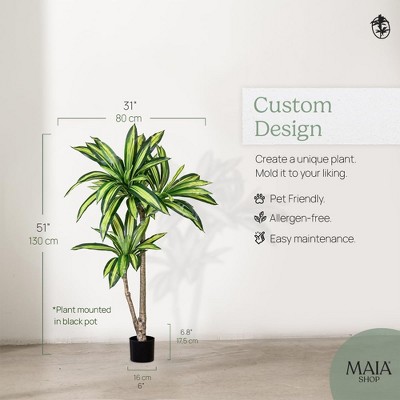 4ft Green and Yellow Faux Dracaena Palm in Black Pot