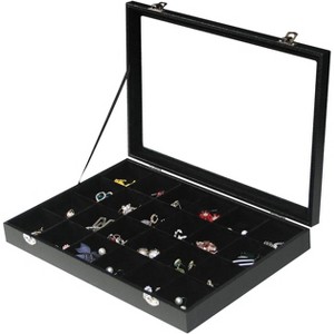 Black Velvet Jewelry Display Tray with Lid, Organizer Storage Case for Necklaces, Bracelets, Rings, and Beads - 1 of 4