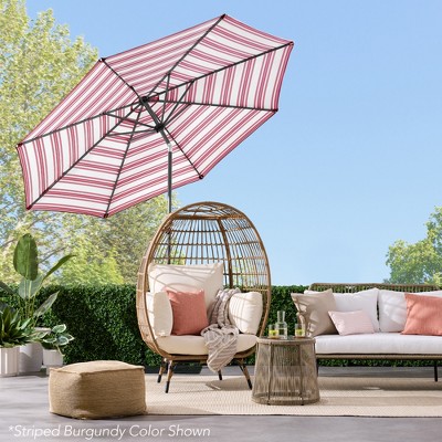 10ft Striped Black Metal Market Patio Umbrella with LED Lights
