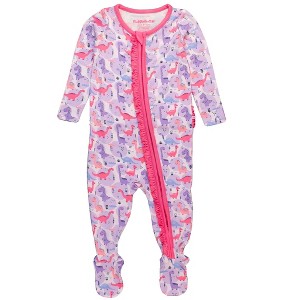 RuffleButts SoftSnooze Baby Girls Ruffle One Piece Footie Pajama - 1 of 4