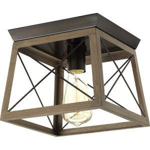 Progress Lighting Briarwood 1-Light Flush Mount, Antique Bronze, Faux-Painted Wood Shade - 1 of 4