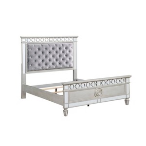81" Full Bed Varian Bed Gray Velvet, Silver Mirrored Finish - Acme Furniture: Chrome Frame, Tufted, Adjustable Size - 1 of 4