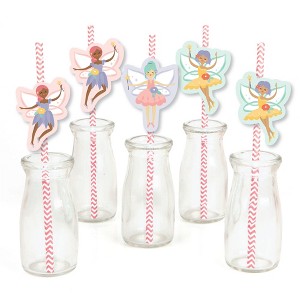 Big Dot of Happiness Let's Be Fairies - Paper Straw Decor - Fairy Garden Birthday Party Striped Decorative Straws - Set of 24 - 1 of 4