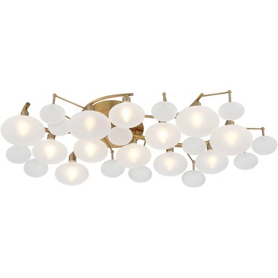 Warm Brass and Frosted Glass 12-Light Semi-Flush Mount Ceiling Fixture
