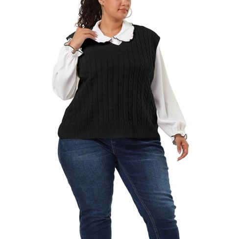 Plus Size Ladies Cable Sleeveless Knitted Vest V Neck Jumper Tank