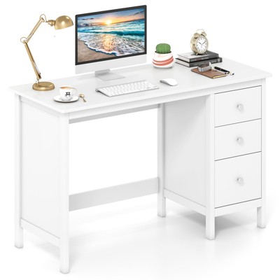 Tangkula Computer Desk Writing Table w/3 Drawers Workstation for Home Office White/Black