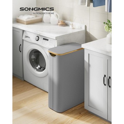Slim Dove Gray Bamboo Collapsible Laundry Hamper with Lid