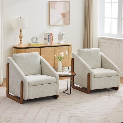 Modern Chenille Fabric Upholstered Side Chairs,Accent Lounge Chair With Wood Frame,Wooden Lounge Armrests Chair-Coolbibila