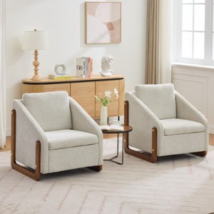 Modern Chenille Fabric Upholstered Side Chairs,Accent Lounge Chair With Wood Frame,Wooden Lounge Armrests Chair-Coolbibila - 1 of 4